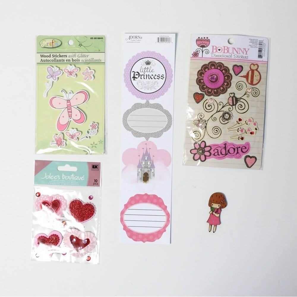 Set of scrapbooking materials new little princess girl pink stickers wooden cut